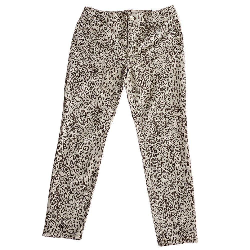 WHITE HOUSE BLACK MARKET The Skinny Crop Jeans Size 4P Beige Brown Animal Print - Picture 1 of 10
